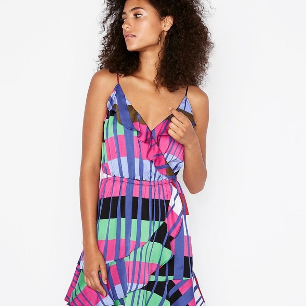 Striped Ruffle Wrap Cami Dress - Picture 3 of 11